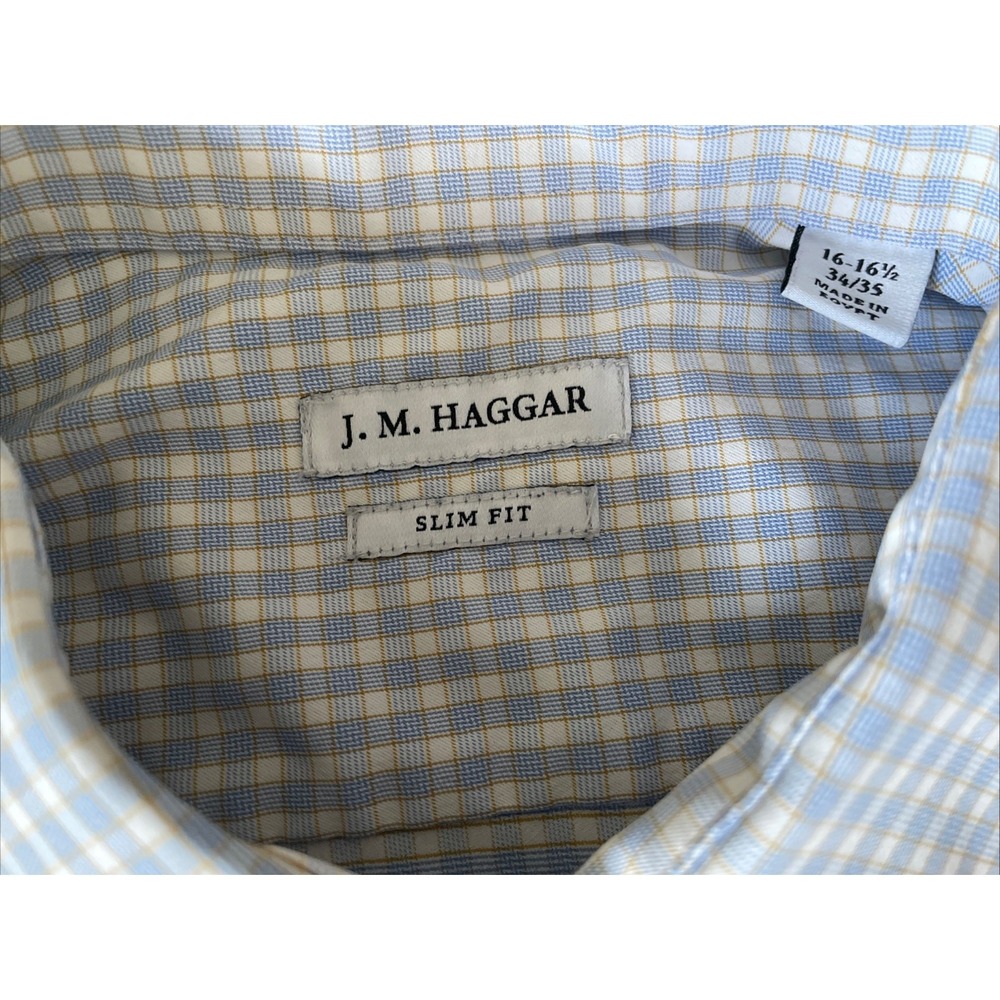 J. M. Haggar Mens Dress Shirt 16 1/2-34/33 Slim Fit Performance Gingham Check - Picture 4 of 12